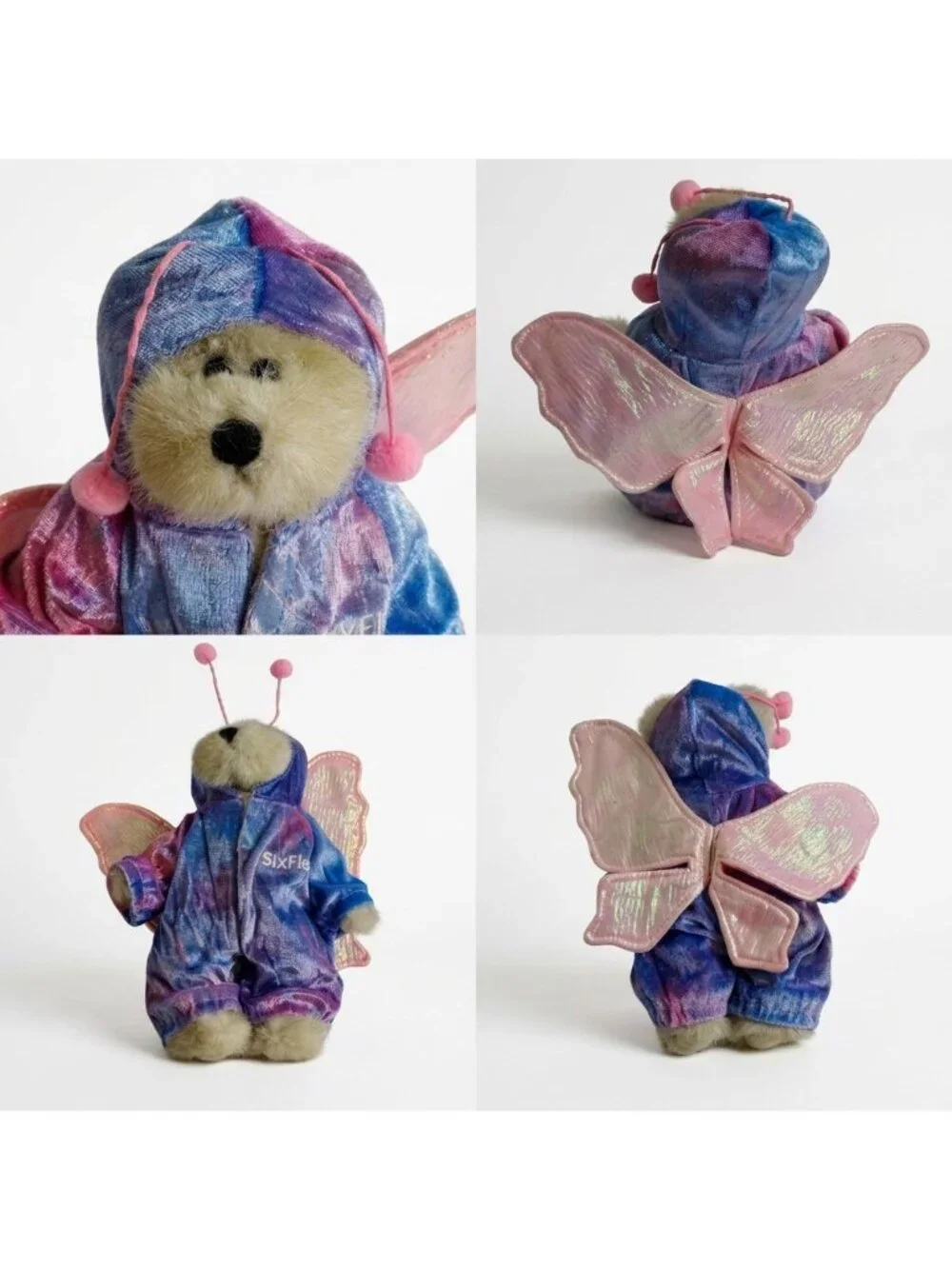 Vintage 90s Unipak Plush Teddy Bear With Six Flags Butterfly Outfit Jointed 8 in